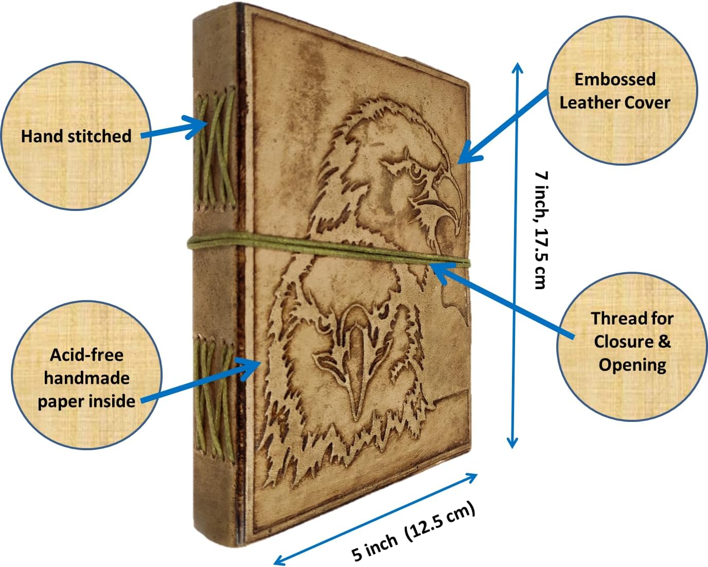 Purpledip Leather Journal (Diary Notebook) 'Majestic Hawk': Handmade Paper In Leather Cover For Corporate Gift or Personal Memoir (11319)