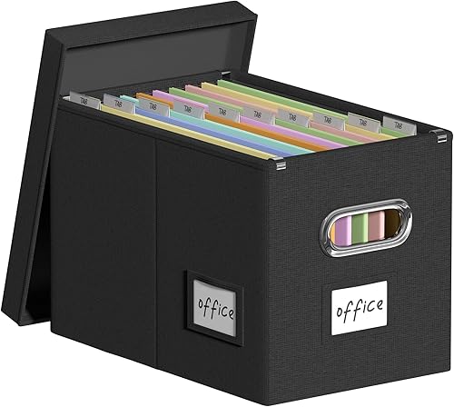 Archivador colgante con tapa, caja organizadora de archivos plegable de lino para carpeta colgante, cajas de almacenamiento decorativas de