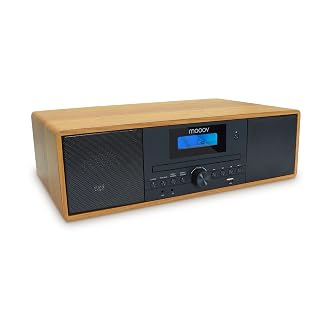 MOOOV 477380 Micro-Chaine HiFi Bluetooth sans Fil, Tuner Radio FM, Lecteur CD, USB avec Télécommande Effet Bois Mini Chaîne Enceinte Vintage Haut Parleur Stereo - Les Beatles, Paul McCartney, John Lennon, RIngo Starr, George Harrison
