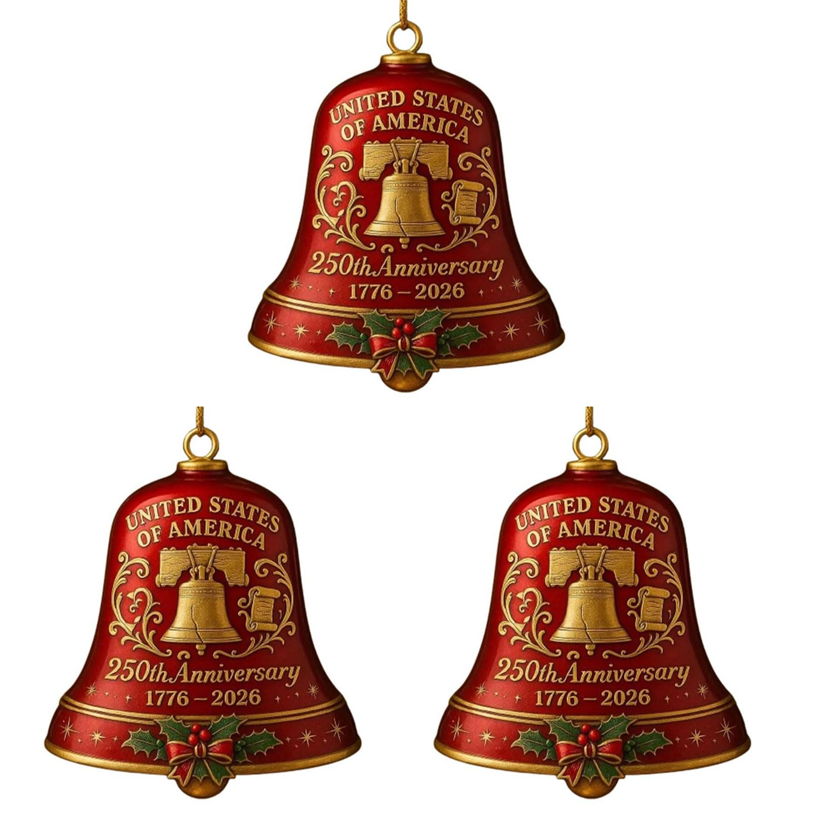 Christmas Tree Bells Ornament 250th Anniversary Hanging Decoration for Holiday Mantels Decorations Christmas Ornament