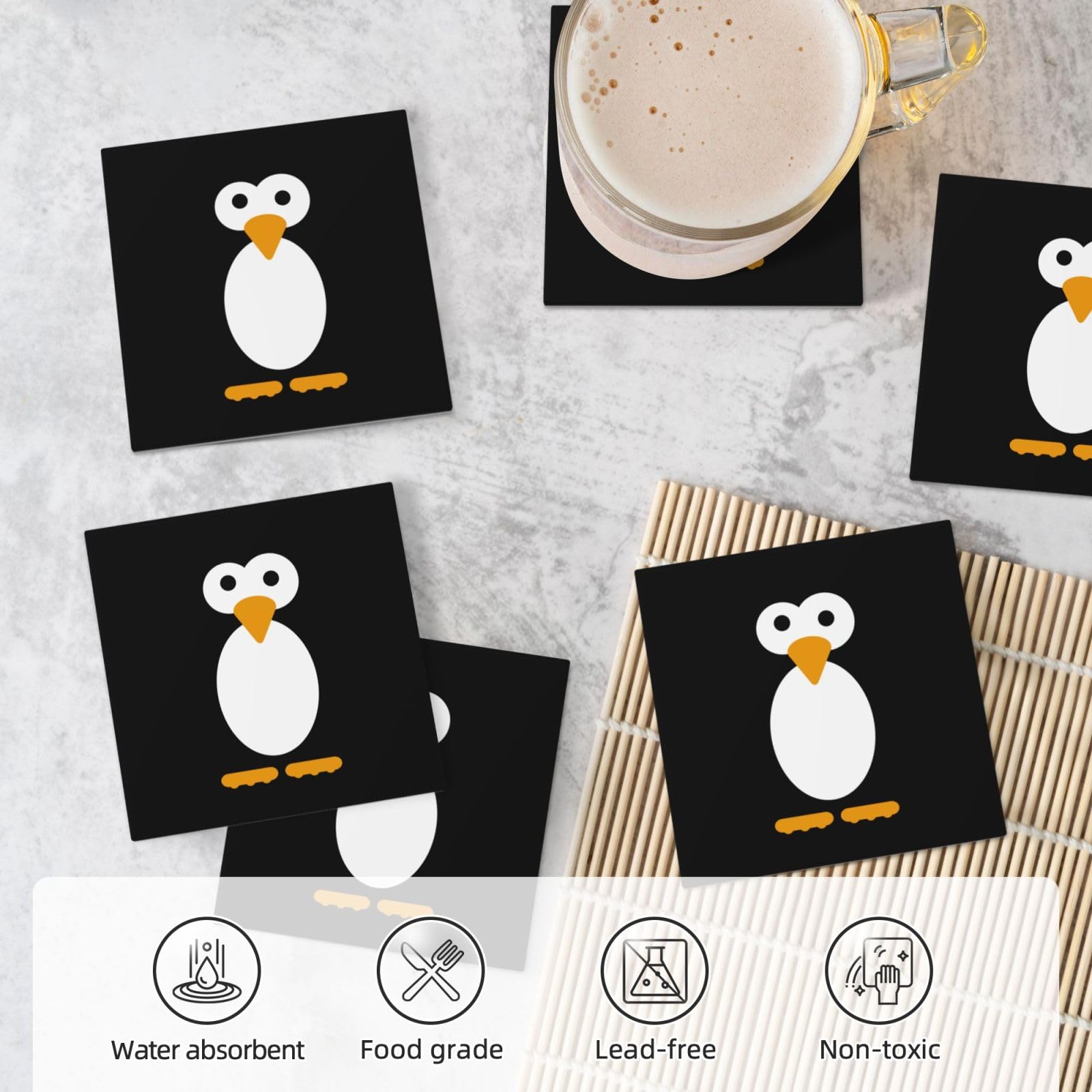 Simpatico pinguino stampato sottobicchiere in ceramica set di 6 sottobicchieri decorativi