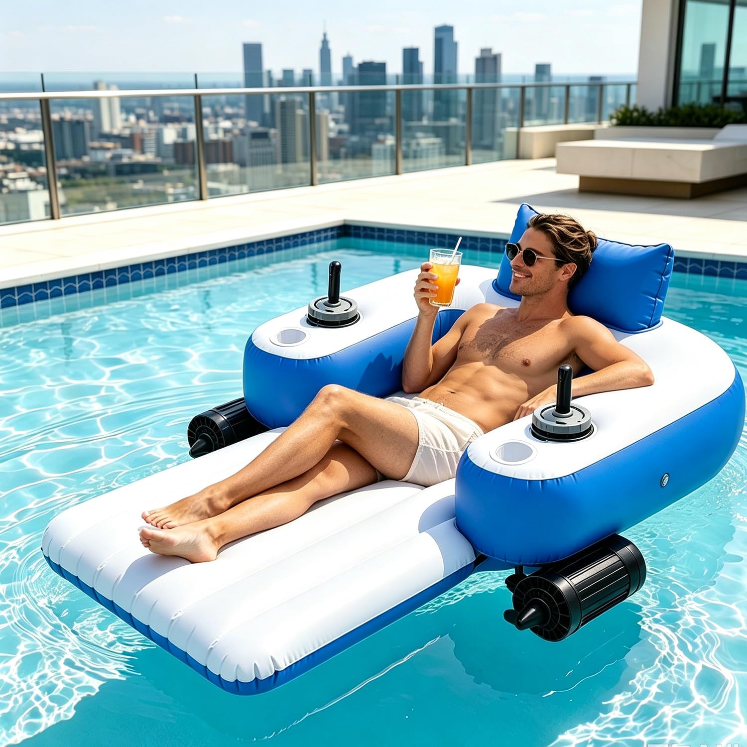 Tumbona de Piscina Motorizada, Flotador Motorizado Recargable Lithiumbatteries