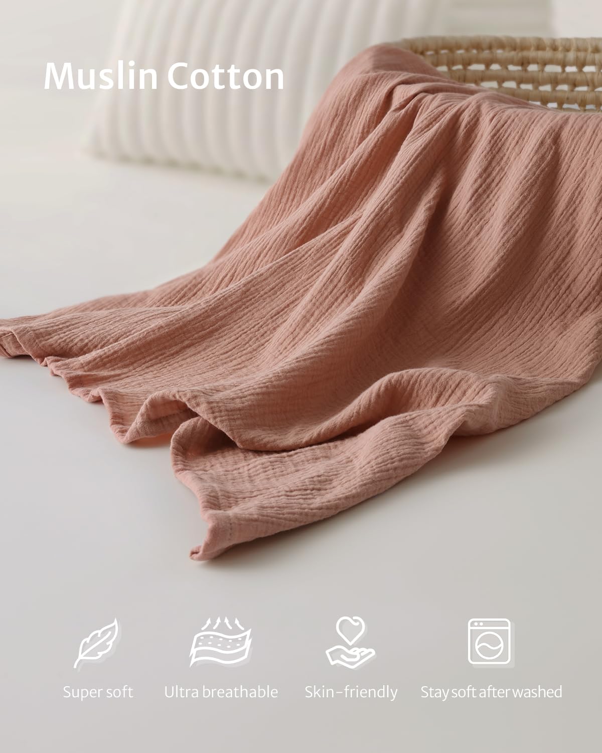 Blissful Diary Muslin Nursing Cover for Breastfeeding Breathable Breastfeeding Cover up with Arch Neckline for Women Nursing Apron (Dusty Pink) - Image 2