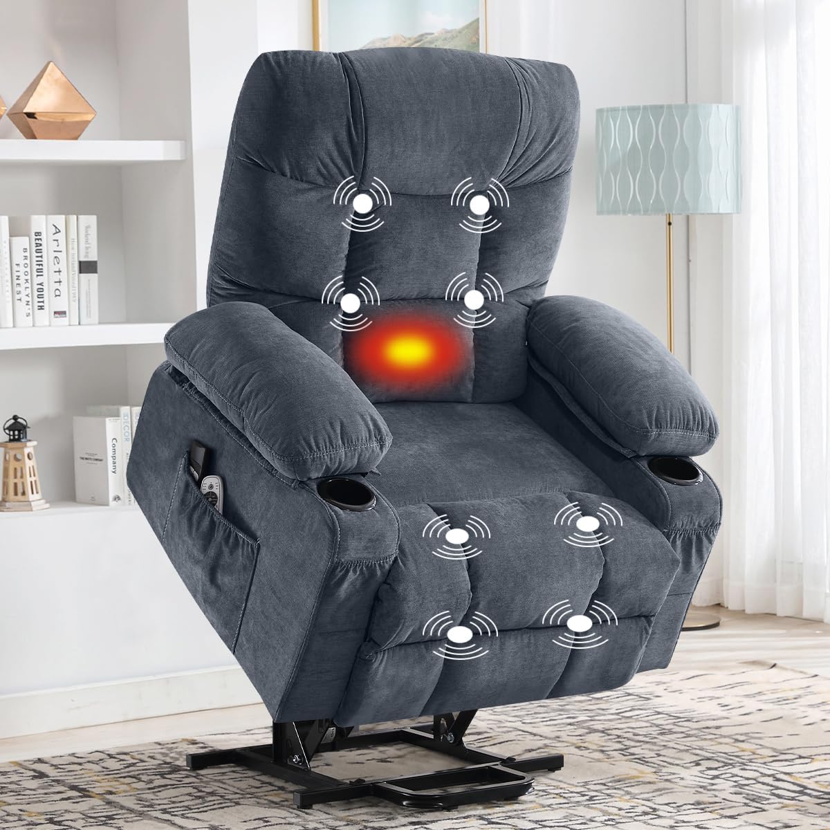 Power Lift Recliner Chair for Elderly with Vibration Massage and Lumbar Heating Electric Recliner Sofa with Cup Holders and USB Charge Port for Living Room Comfort