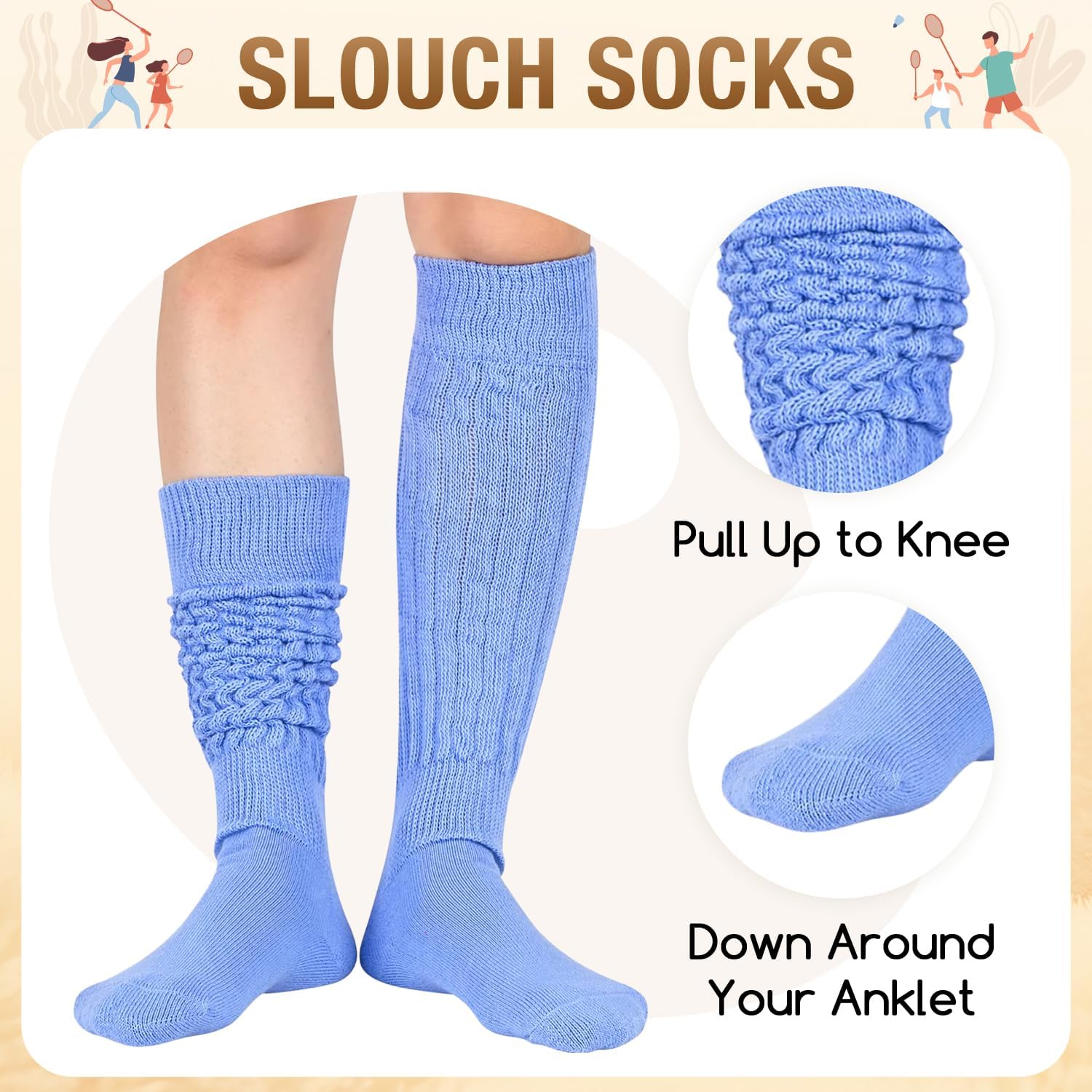 Zmart Women Slouch Socks - Cozy Scrunch Socks, 80s Style in White, Black, Orange & Cream - Image 8