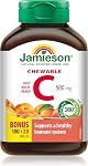 Jamieson Chewable Vitamin C 500 mg mixed flavors, supports immune health, strong teeth and bones. Family Friendly (4+), Vegetarian, Non-GMO, Gluten Free, No Artificial Flavors, Colors or Preservatives, 120 Units, Proud to be Canadian