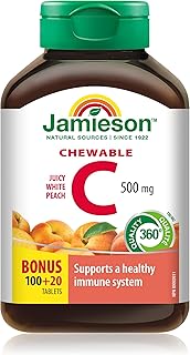 Jamieson Vitamin C Chewables 500 mg - Juicy White Peach Flavour, 120 Tablets