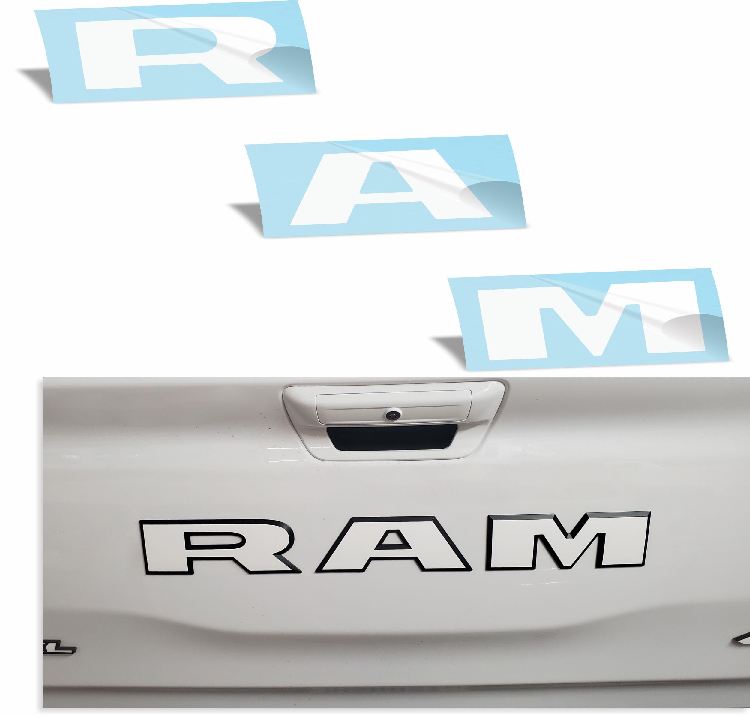 RAM Tailgate Emblem Overlay Decal Stickers 2025-2026 Ram 1500 (Color: Gloss White)