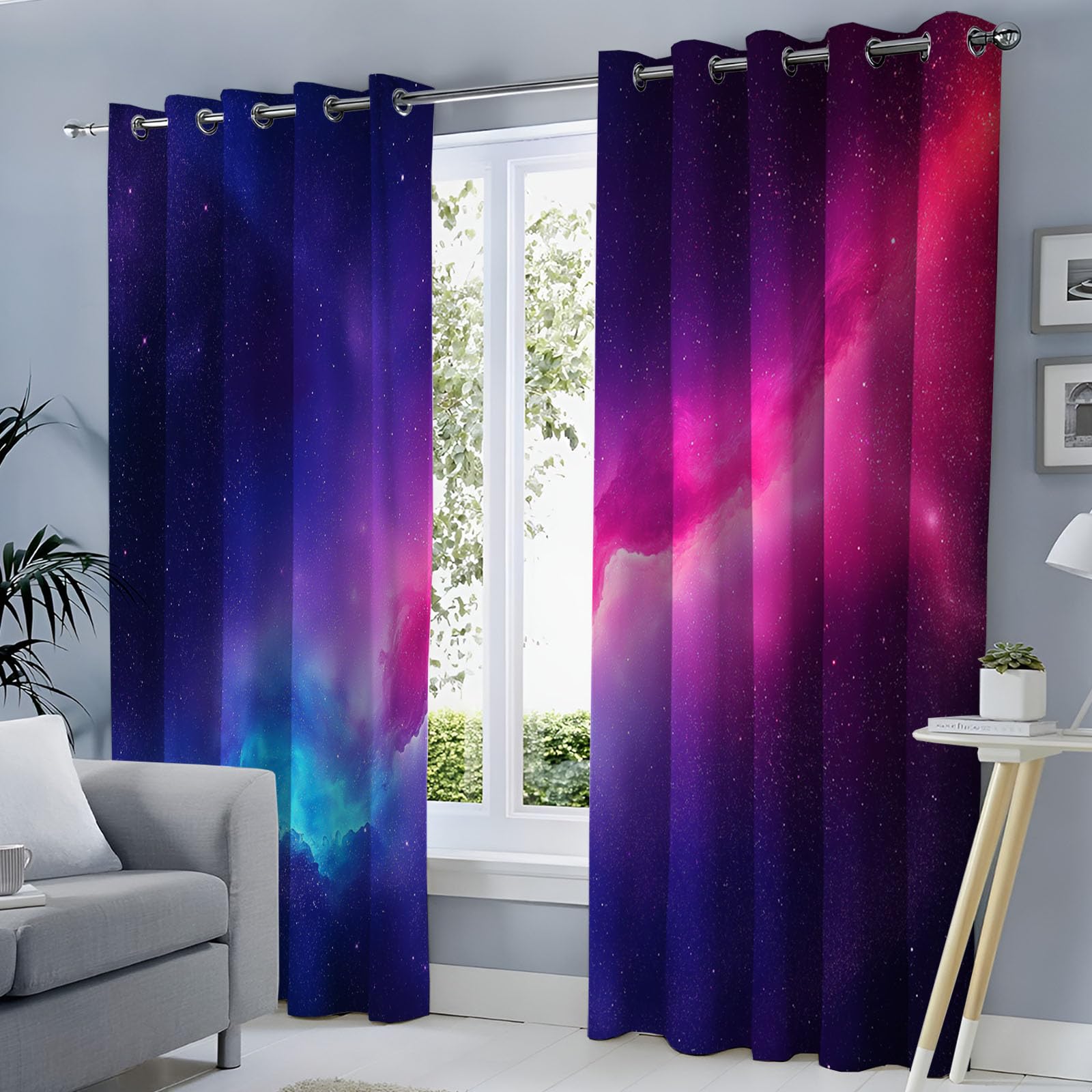 Tende Oscuranti per Interni, 160L x 260A cm Cielo Stellato 3D Tende Oscuranti Termica, Nebulosa Isolante Drappeggi Con Anelli per Decorazione Di Finestre Interne