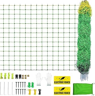 Electric Fence Netting,164'Lx49.6"H, Electric Livestock Netting with 14 Double Barbed Poles, Suitable for Pigs, Cows, Sheep and Other Large Animals, Portable Electric Fence for Farms, Ranches