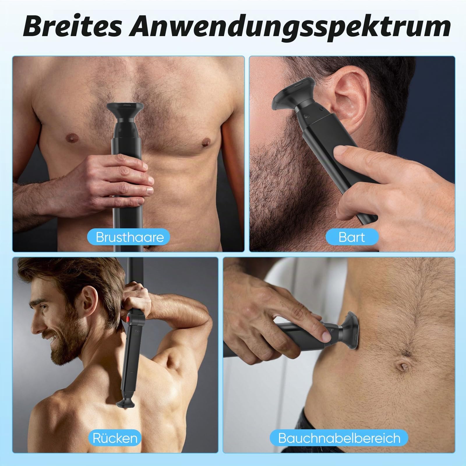 Rückenrasierer für Männer, Herren-Rückenrasierer Körpertrimmer Elektrischer mit 2 Scherköpfe & Armverlängerung, Faltbare Herren Körperrasierer für Rücken-, Gesichts-, Brust- & Schulternpflege