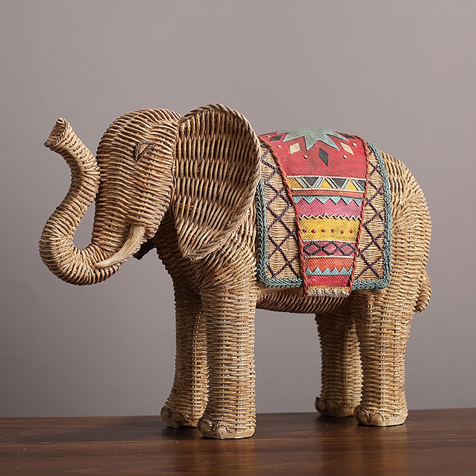 Genérico Estatua De Elefante De Resina, Figuras De Elefante De Imitación De Mimbre Trenzado, Escultura De Animal Hecha A Mano, Detalle Salón,Small