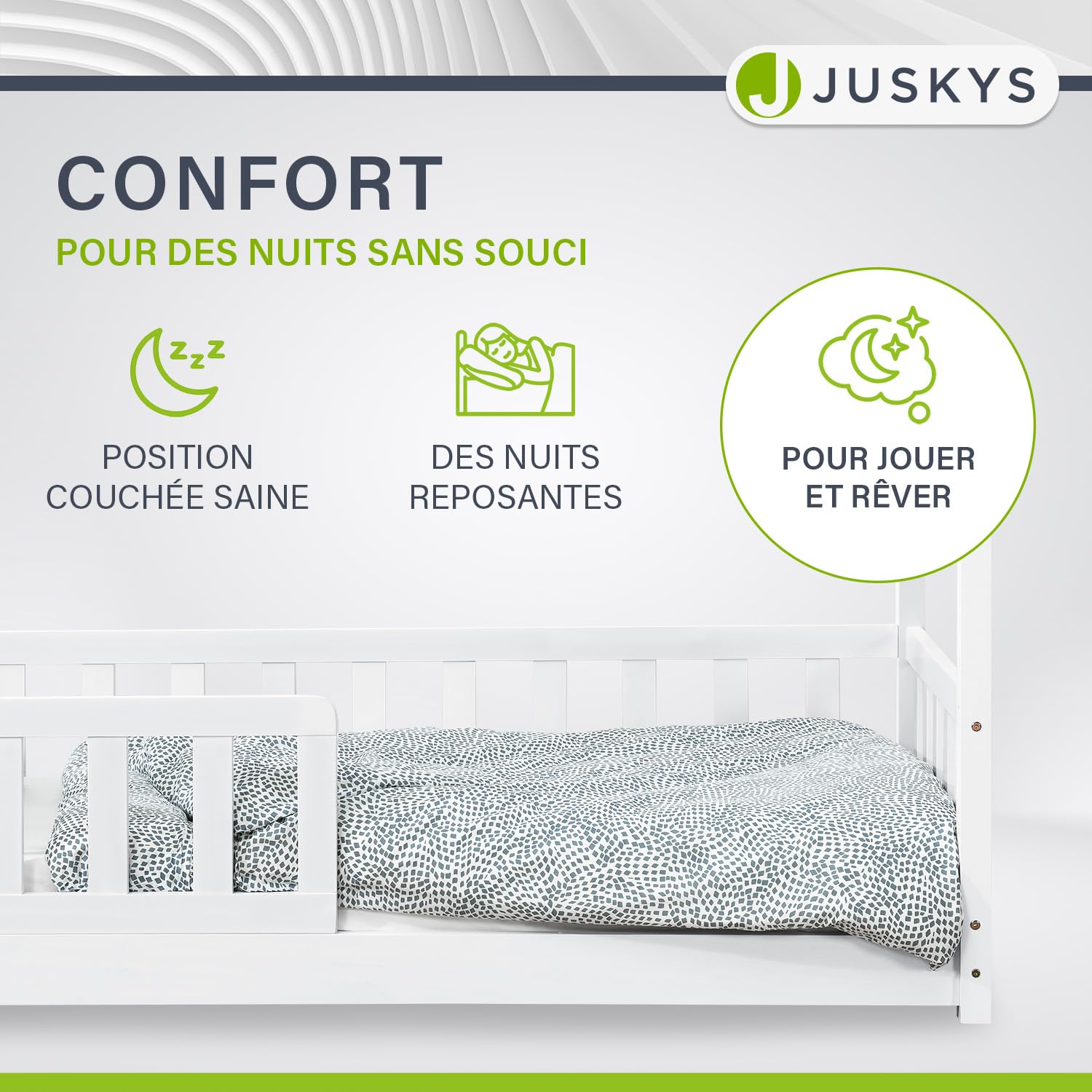 Juskys Lit Cabane Enfant Marli 80x160 cm Bois Massif Blanc avec Protection Antichute