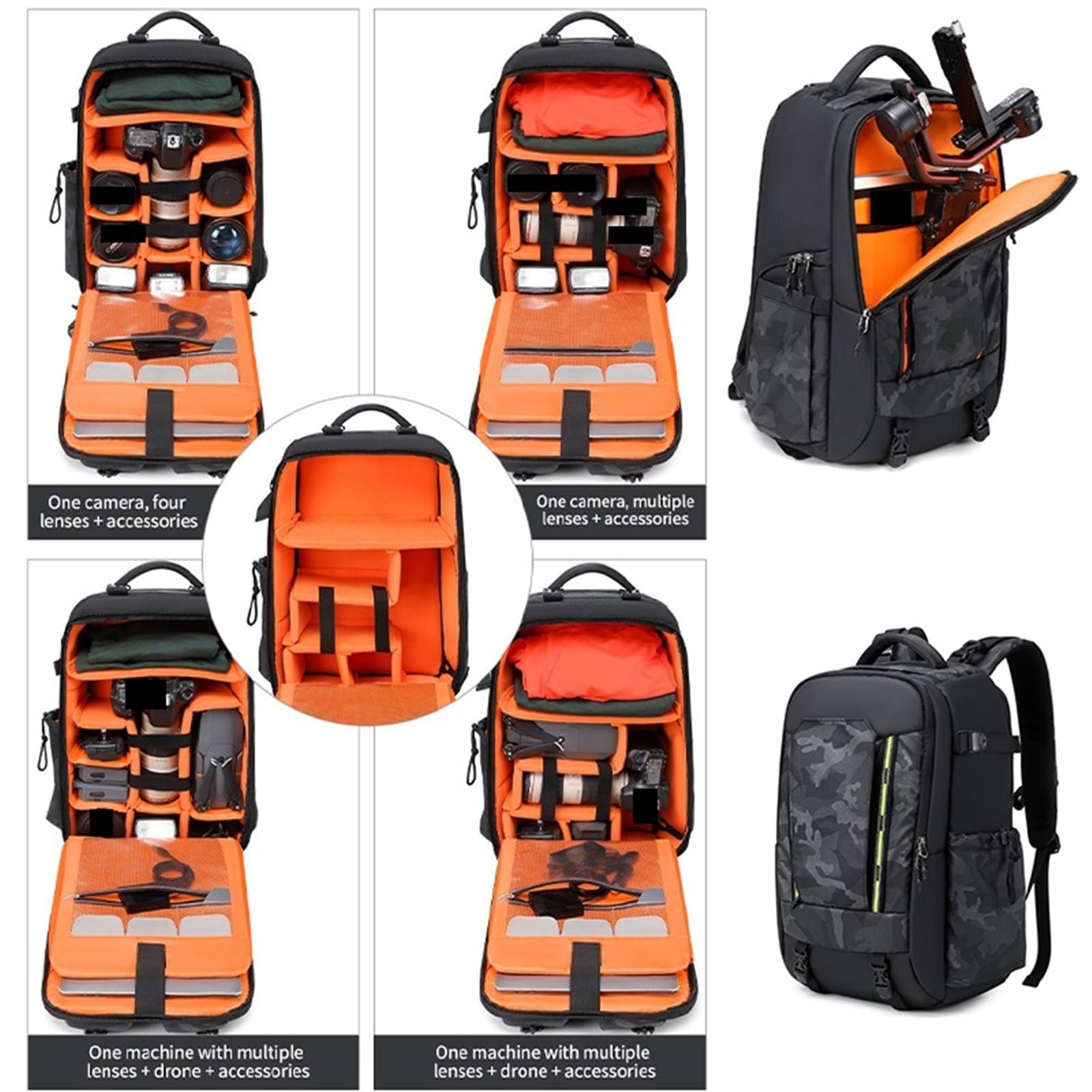 Zaino Fotografico Zaino fotografico Borsa for fotocamera reflex in tela for esterno di grande capacità fotografica con scomparto superiore e inferiore
