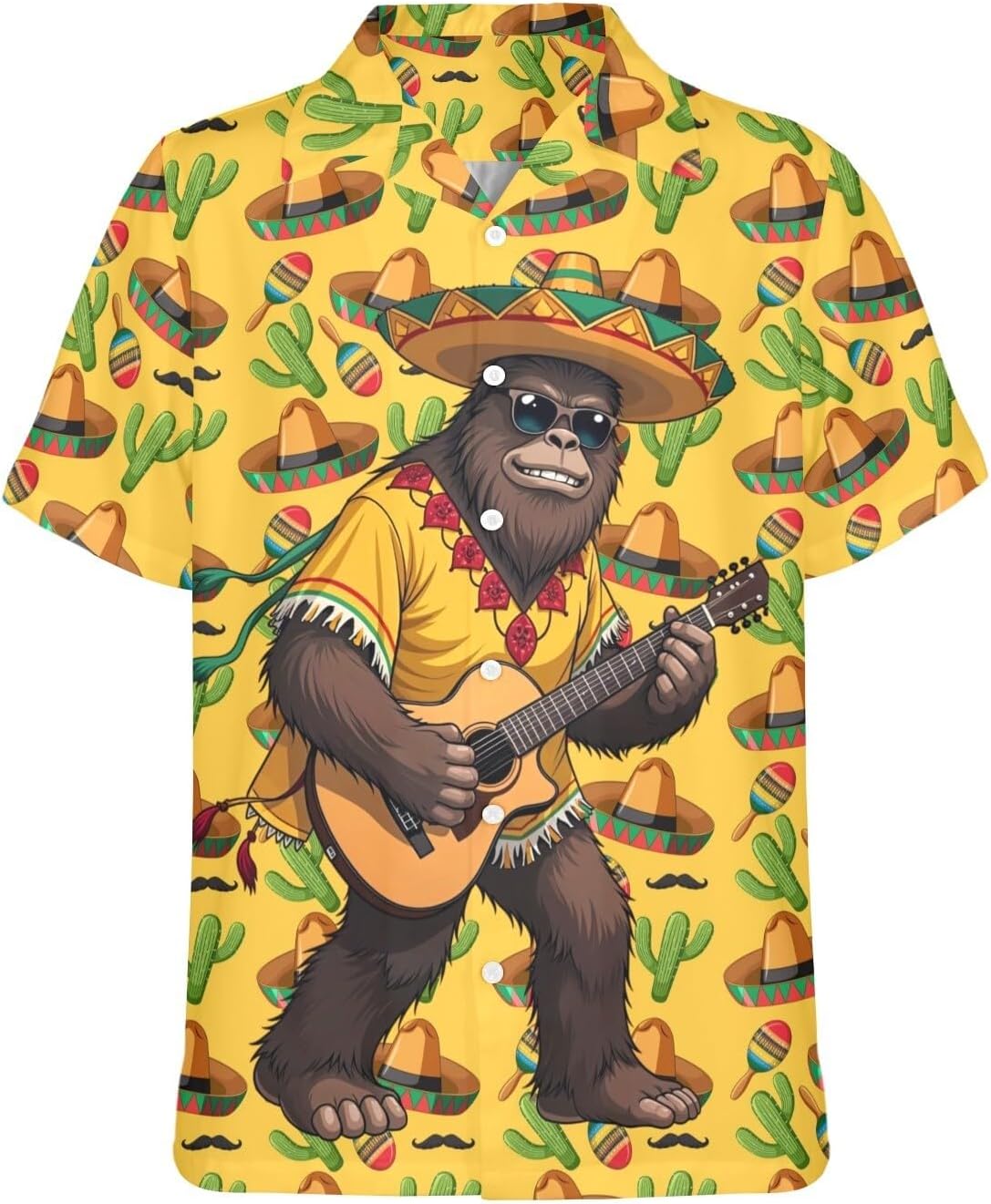 HUGLAZY Bigfoot Hawaiian Shirt for Men Sasquatch Shirts Button Down Short Sleeve Funny Party Outfit
