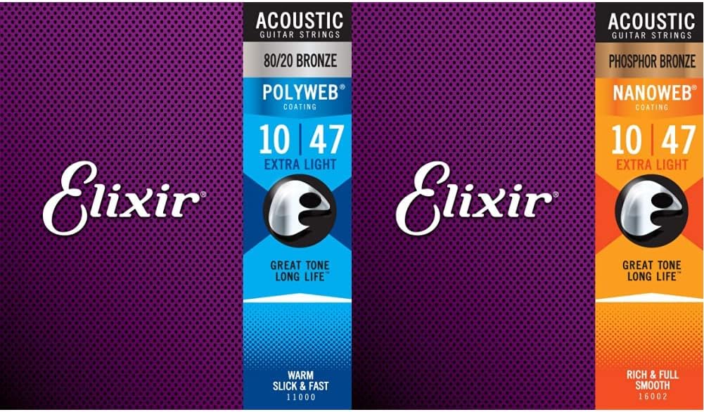 Elixir Acoustic Guitar Strings Bundle with POLYWEB and NANOWEB Coatings