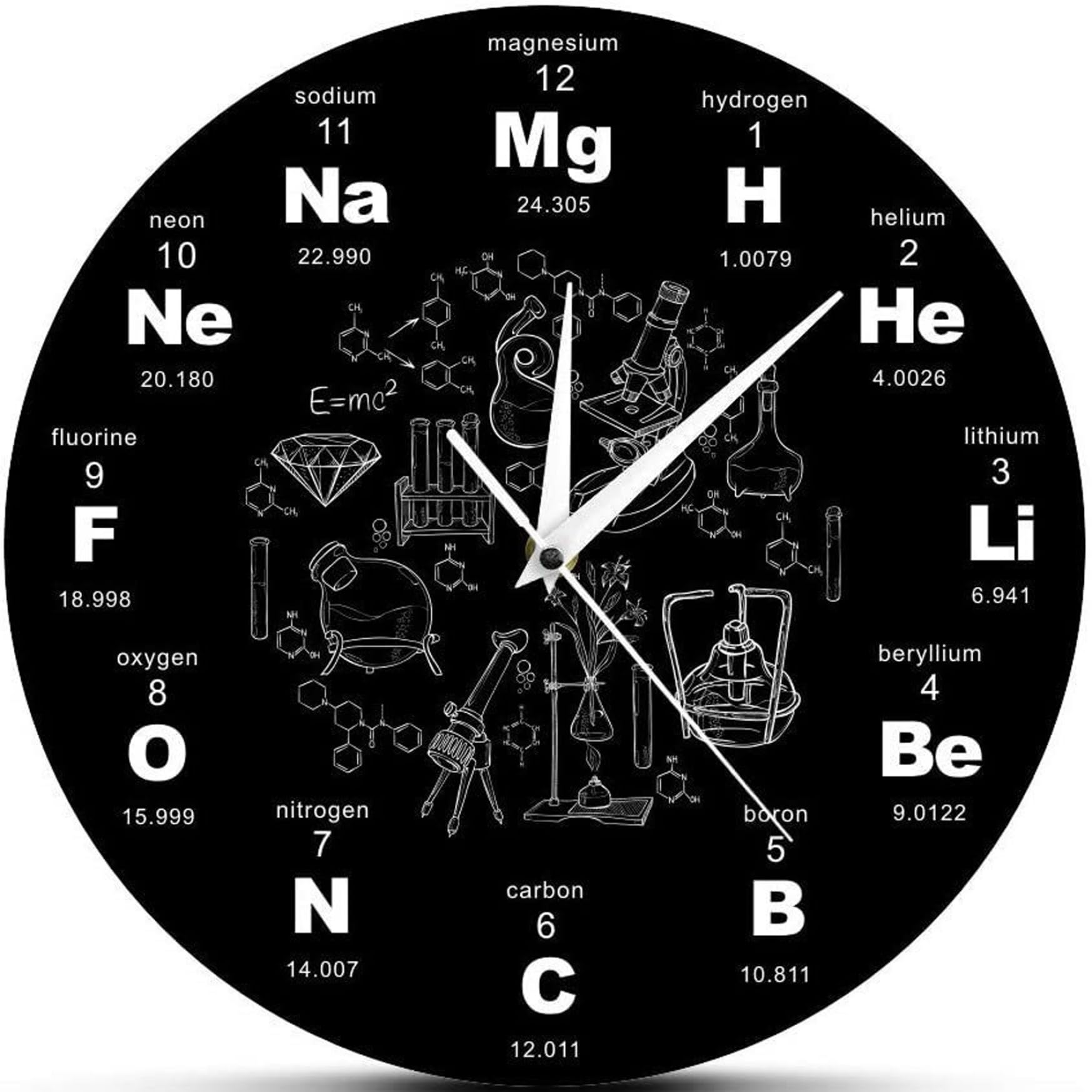 fkngcp Wall Clock Educational Periodic Table of Elements Chemical Symbols Silent Classroom Clock Creative Chemistry Gifts for Home School, 12 Inch Black Wall