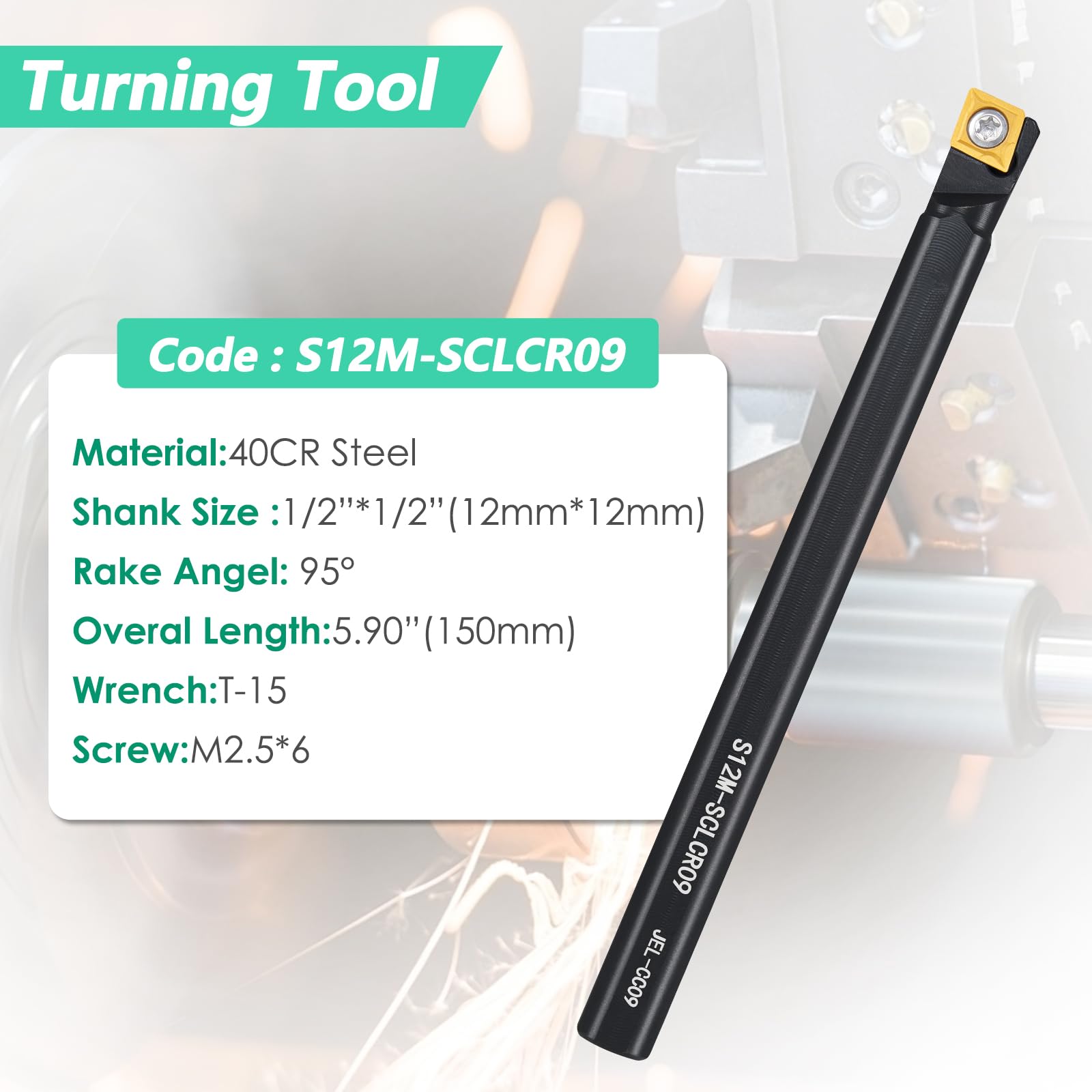 Donken Drehmeißel Set 12mm, 4er Drehmeißel aus Hartmetall, S12M-SCLCR09, SCLCR1212H09, SCLCL1212H09, SCCMN1212H09 Bohrstange Drehwerkzeughalter mit CCMT09T304 und T15 Schraubenschlüsse