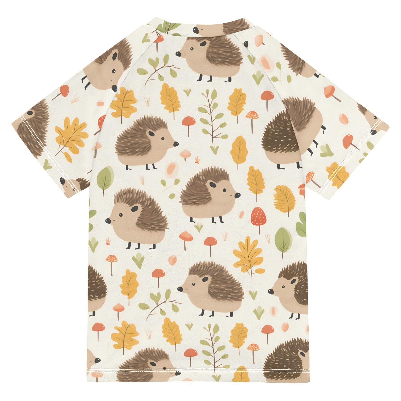 ALAZA Kids Rash Guard Boys Toddler Swim Shirts Short Sleeve Hedgehog Leaf UPF 50+ 3T