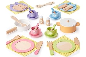 Wooden Play Dishes and Plates Kitchen Set: Culinary Pretend Play for Toddlers