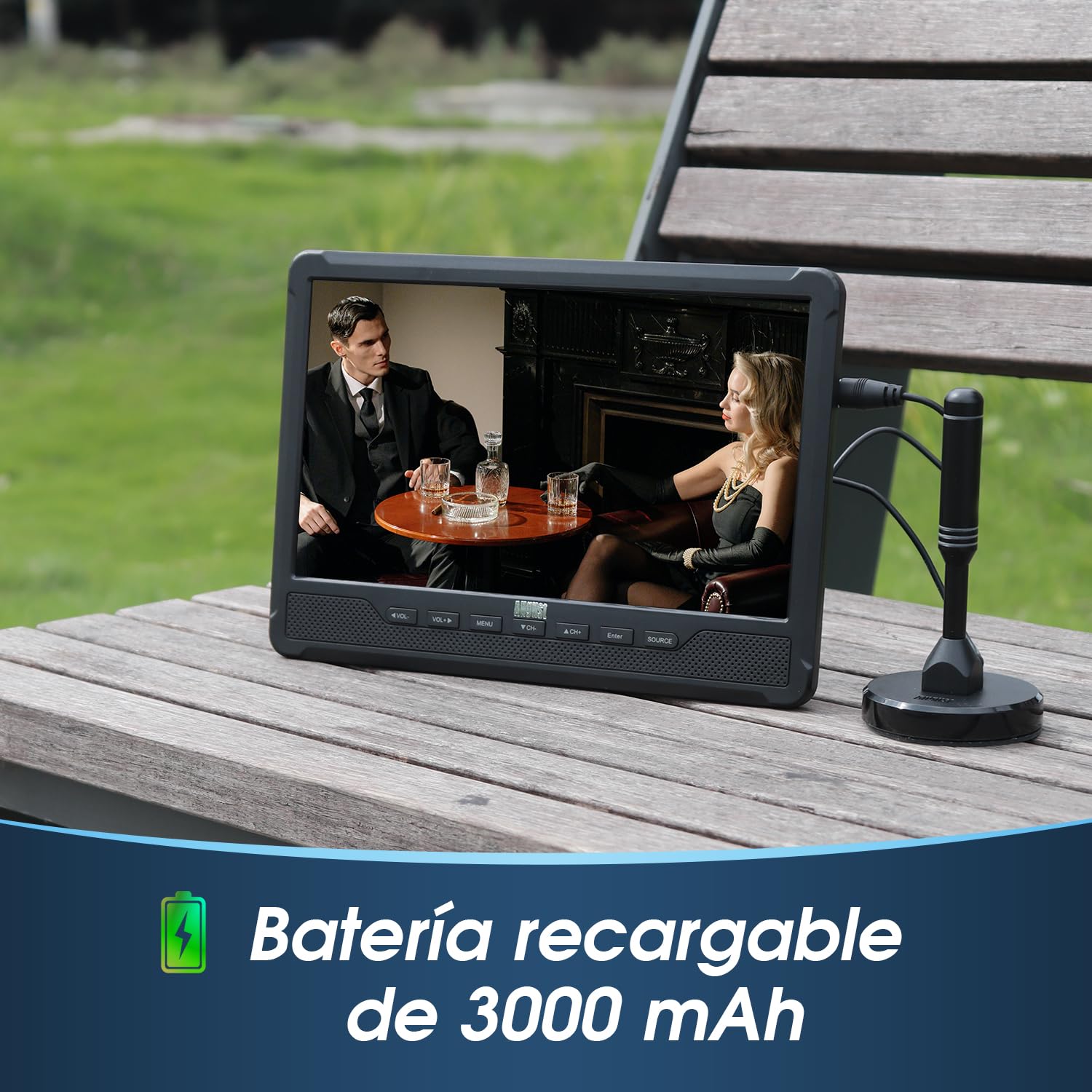 August DA383 Television Portatil 10 Pulgadas con Reproductor DVD Integrado, DVB-T2 HD Mini TV con TDT Batería Recargable,CD/DVD/USB/Tarjeta SD,HDMI, AV-Aux out Viajes Caravana y Casa
