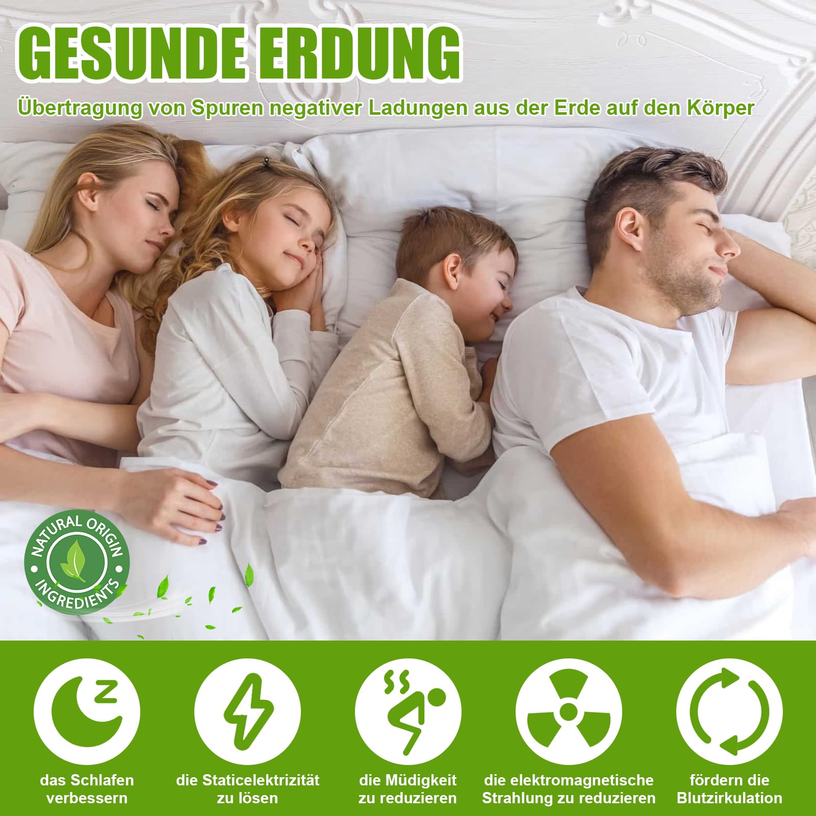 Grounding Bed Sheet - Alfombrilla de tierra según la norma UE, sábana bajera con 10% fibra de plata y 90% algodón orgánico, alfombrilla de tierra para un mejor sueño, energía de puesta a tierra y