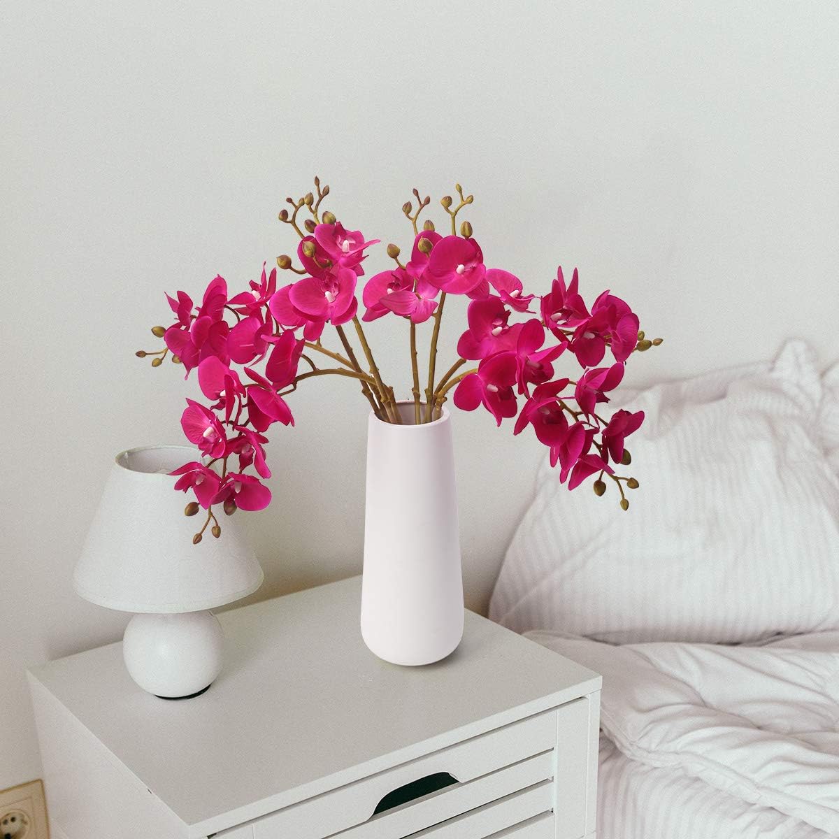 BOMAROLAN Artificial Flowers Faux Butterfly Orchid 4 Pcs Real Touch Double Branch Silk Flowers (No Vase) for Wedding Home Party Hotel Yard Decoration Restaurant Patio Festive Furnishing (Fuchsia)