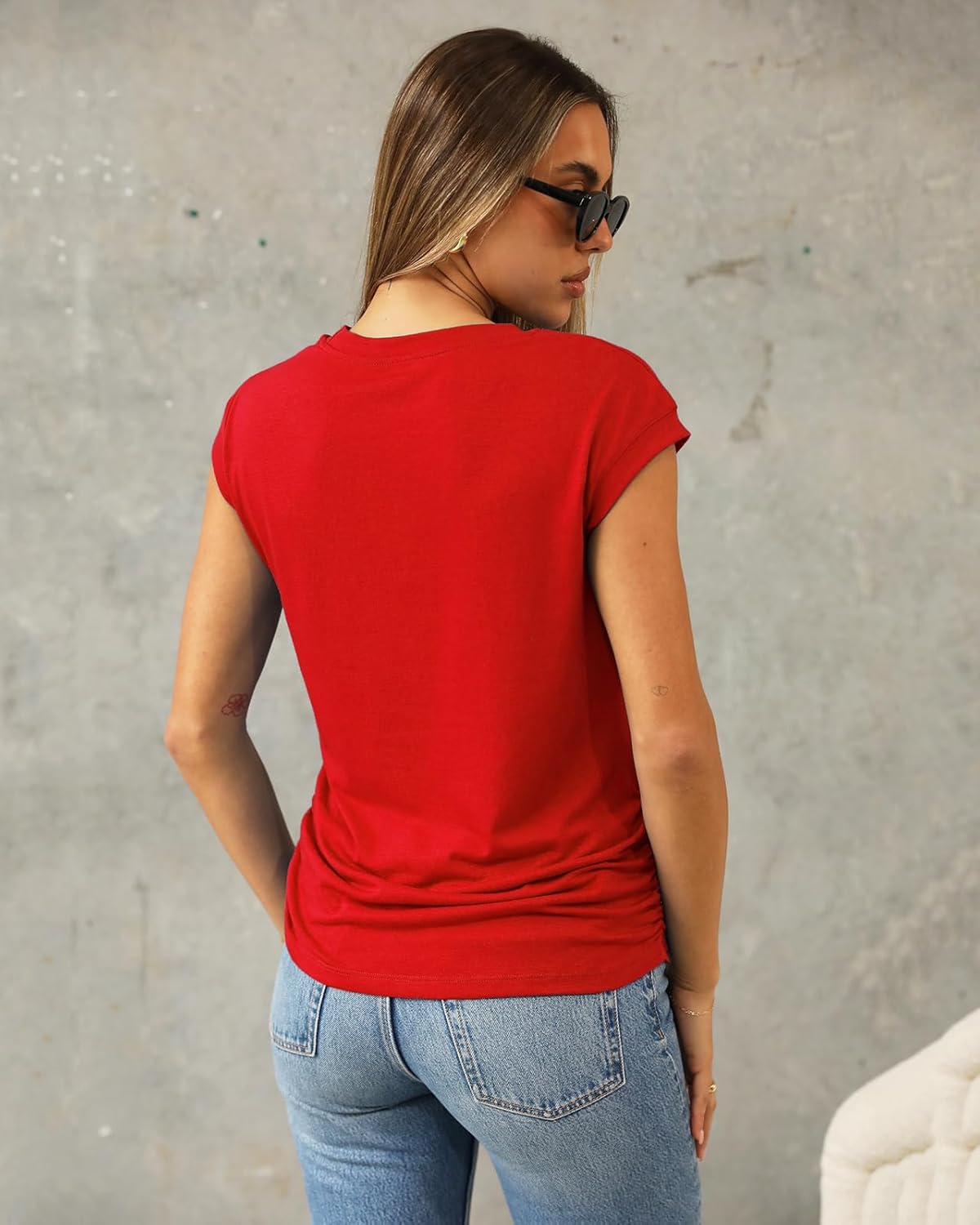 Abardsion Women's Trendy Going Out Tops 2025 Summer Clothes Elegant Cap Sleeve Crew Neck Loose Fit T Shirts - Image 3