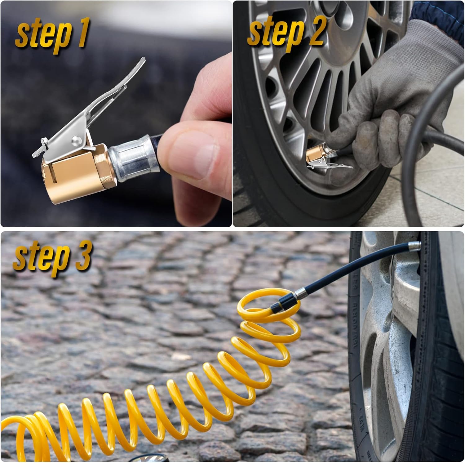 Buy Cobee Tire Air Chuck with Clip Adapter, 2 Pcs Heavy Duty Brass