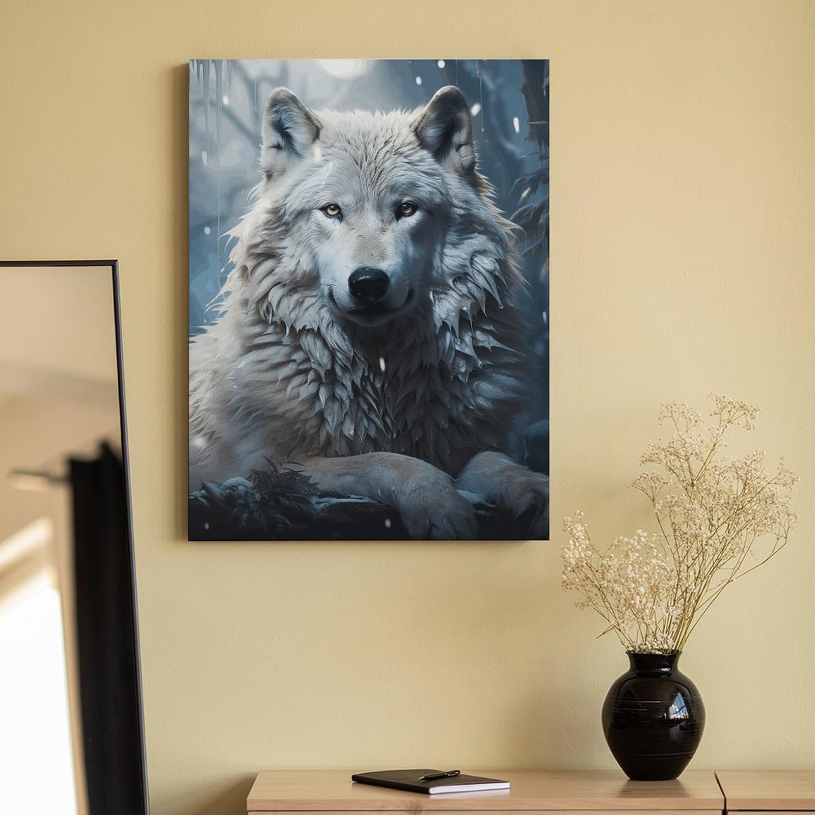 TKJMCSW Malen nach Zahlen, Motiv: Wolf im Schnee, Malen-nach-Zahlen-Set für Erwachsene, Anfänger, Erwachsene, Malen-nach-Zahlen-Set auf Leinwand, DIY-Acryl-Ölfarben, Gemälde mit Pinseln als Geschenk