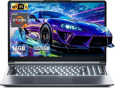 15.6 Zoll Laptop, 16GB RAM 512GB ROM,Enthaltene AI Copilot, AMD R5 (übertrifft i5-13420H, bis zu 3.6GHz), WiFi 6 USB 3.0, FHD Display Notebook for Study & Office