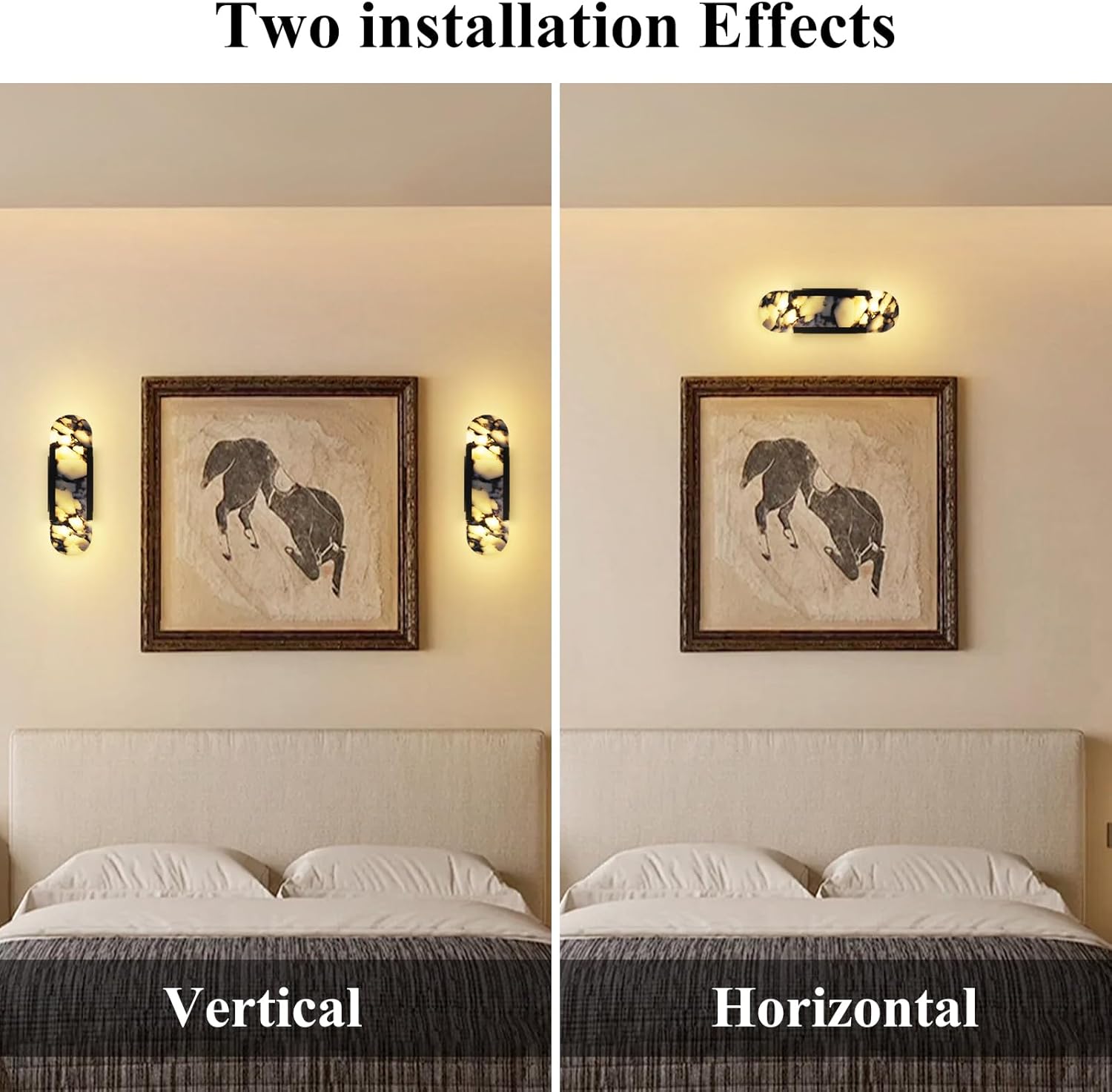 13.8" Alabaster Wall Sconce Bedside Marble Wall Lamp Natural Stone Wall Lighting Fixture Modern Black Metal Wall Lights for Bedroom Living Room Hallway Stairs Kitchen (1 Pack)