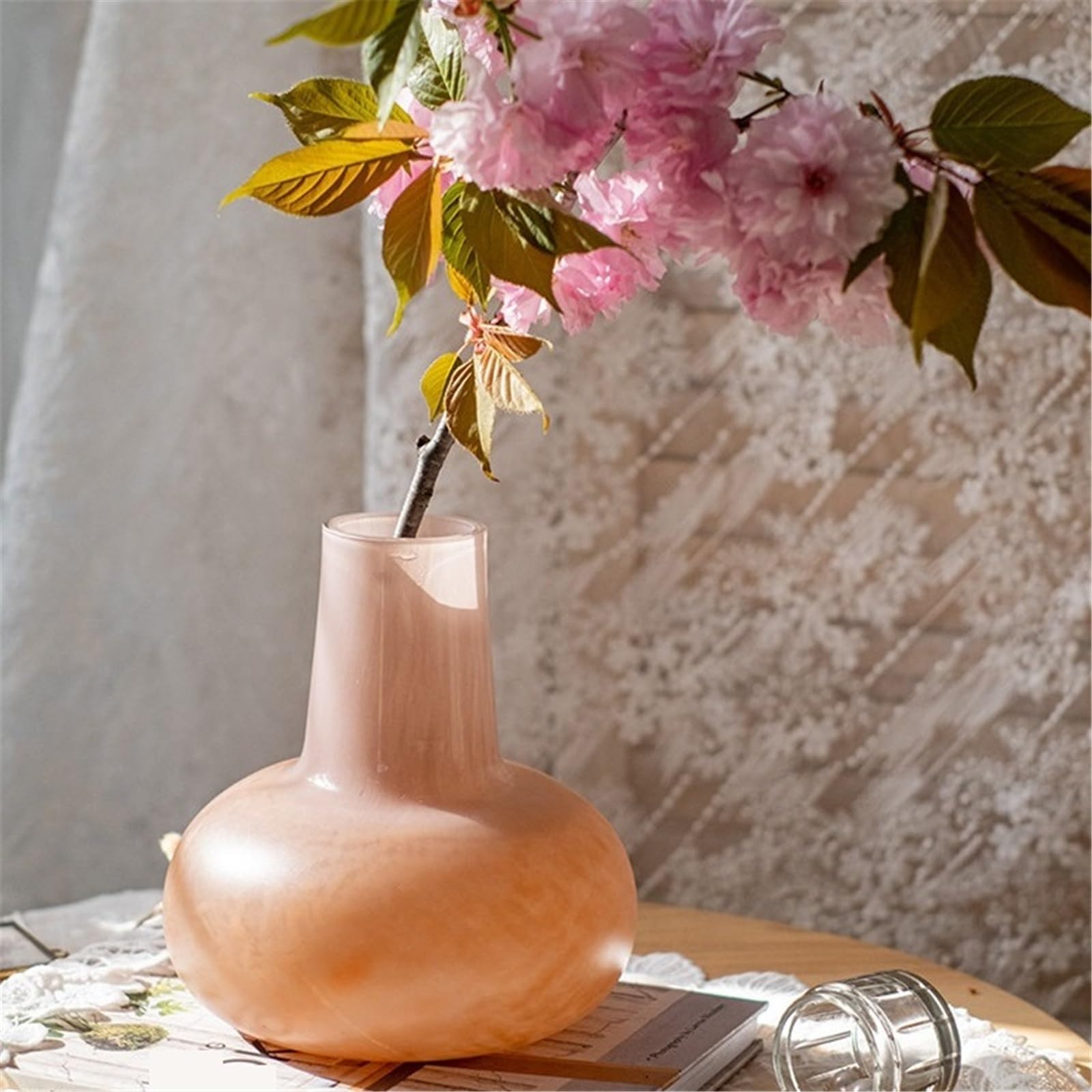 Vases décoratifs en Verre Rose Blush de 18cm, for Salon, Chambre à Coucher, Bureau Decoratif