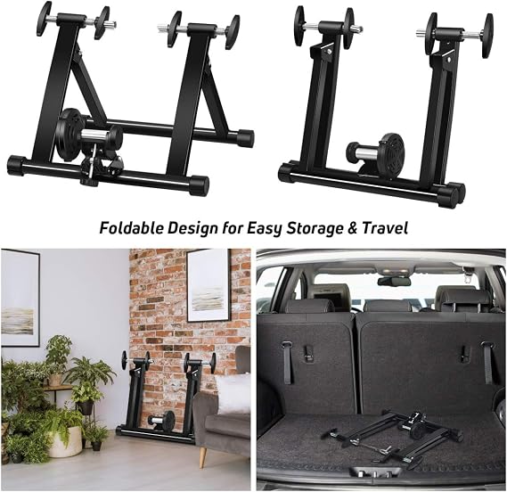 Goplus Bike Trainers for Indoor Riding, Folding Stationary Bike Stand with Magnetic Flywheel for Bicycle Cycling Training, 26 - 28 Wheels Road & Mountain Bikes