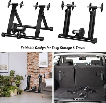Goplus Bike Trainers for Indoor Riding, Folding Stationary Bike Stand with Magnetic Flywheel for Bicycle Cycling Training, 26 - 28 Wheels Road & Mountain Bikes