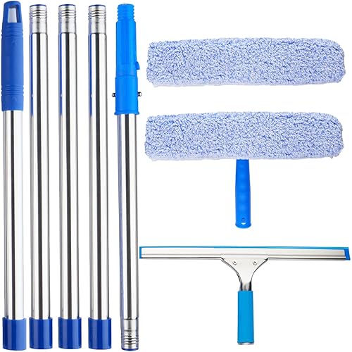 72" Window Squeegee with Extension Pole - 14" Microfiber Scrubber and 16" Window Cleaning Squeegee Kit, Professional Window Washing Equipment Tool for Home, Car Windshield, Shower Glass