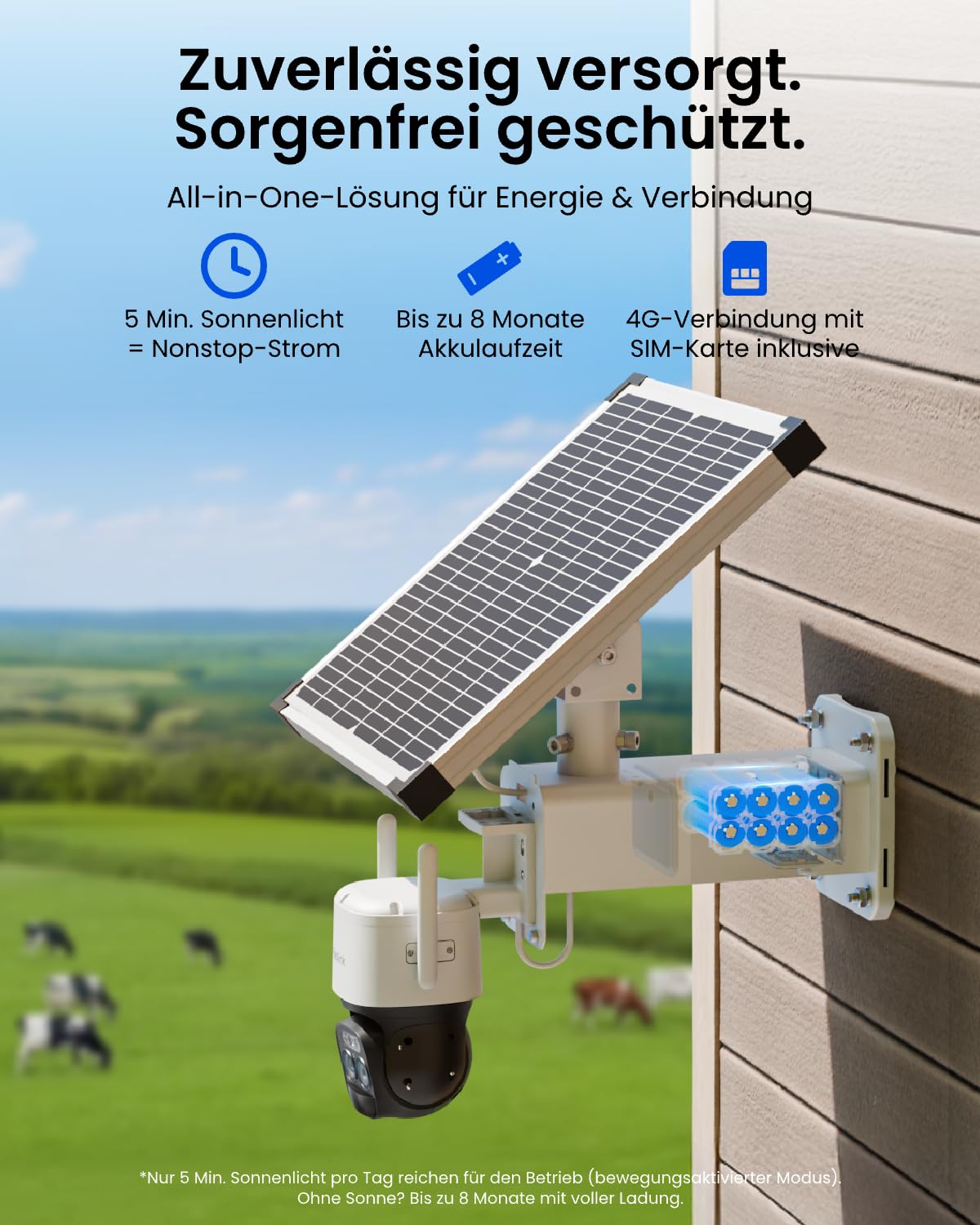 Reolink 4G LTE Überwachungskamera Akku mit SIM Karte, Lokaler Speicher, 2K | 24/7-Aufzeichnung, Kamera Outdoor mit 30W Solarpanel, ColorX Nachtsicht, KI Erkennung, TrackMix LTE Plus 2 + Solarpanel Plus