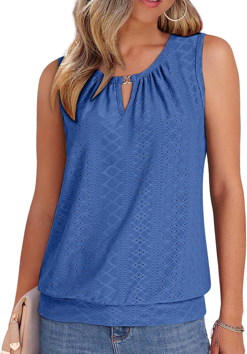 Womens Eyelet Tops Summer Fashion Tank Top Sleeveless Shirts Beach Vacation Clothes Business Casual Work Outfits