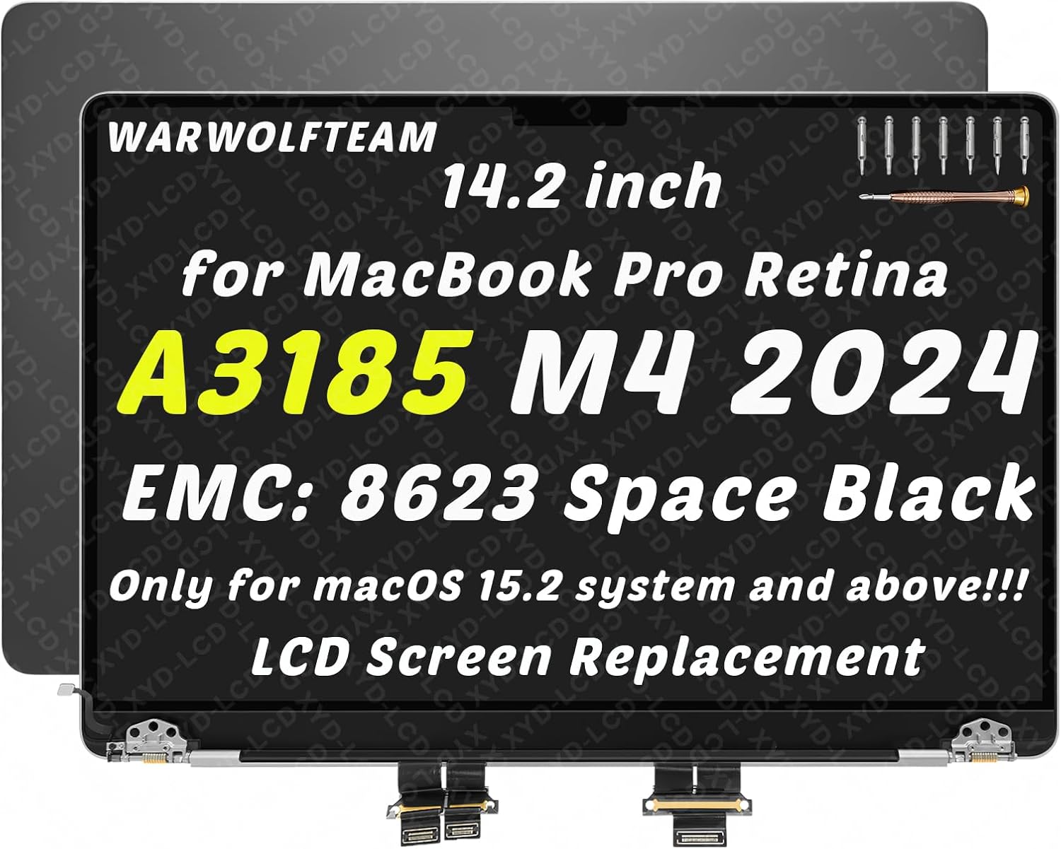 Compatible with Mac16,6 A3185 M4 Pro/Max 2024 EMC 8623 MX2J3 MX2K3 LCD Screen Replacement Cover Cable Hinges Full Top Complete Assembly 14in 3024 x 1964(Space Black)