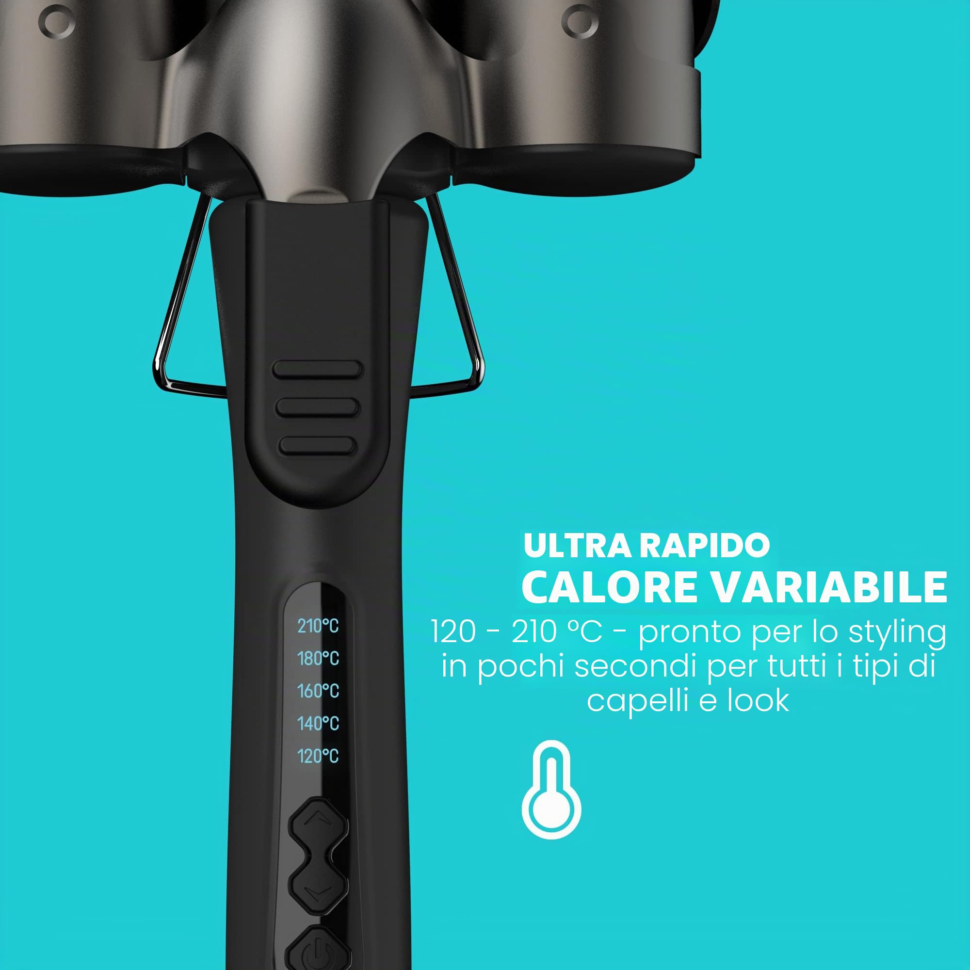 Revamp Progloss Boho Beach Waver XL – 38 mm waver con 3 fusti per onde morbide e grandi – Livelli di calore variabili e spegnimento automatico