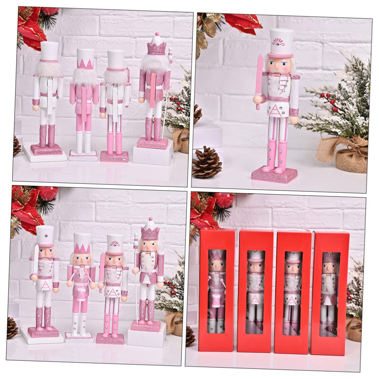 4pezzi Schiaccianoci Soldato in Legno Ornamento Natalizio Decorazione da Tavolo per Feste di Natale di Movimento Bocca