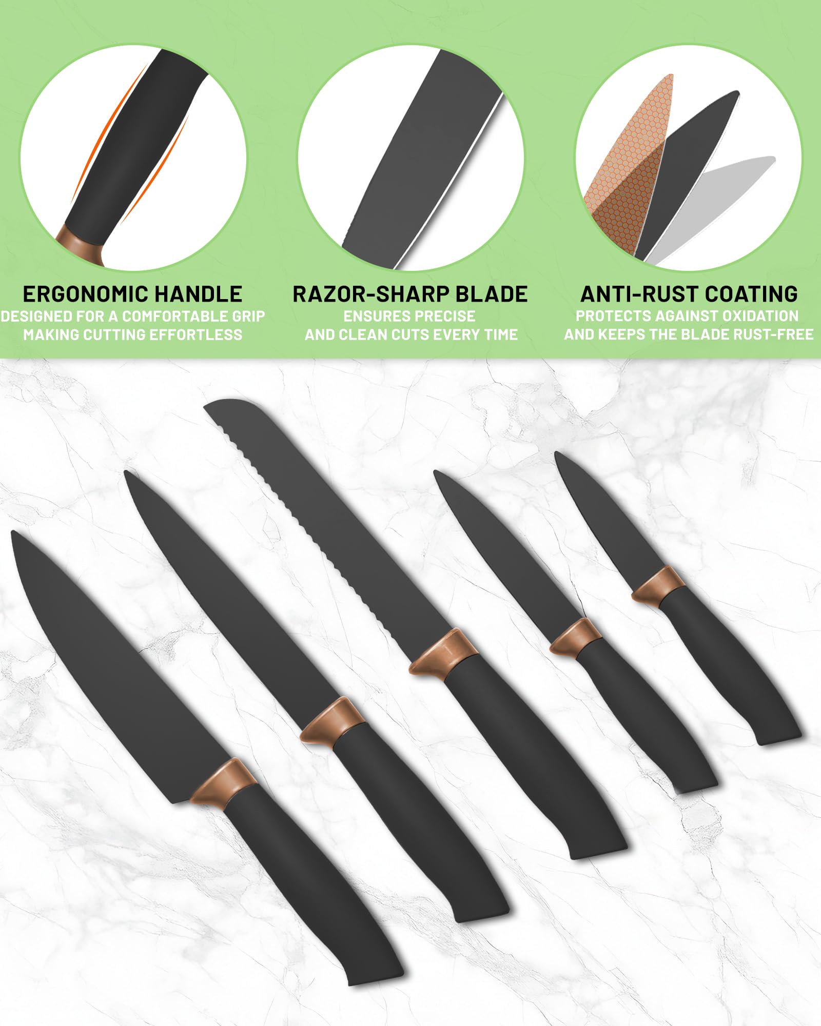 19 Pezzi Set di Coltelli da Cucina - Utensili da Cucina in Silicone con 5 Coltelli per Pentole Antiaderenti, con Scatola di Stoccaggio