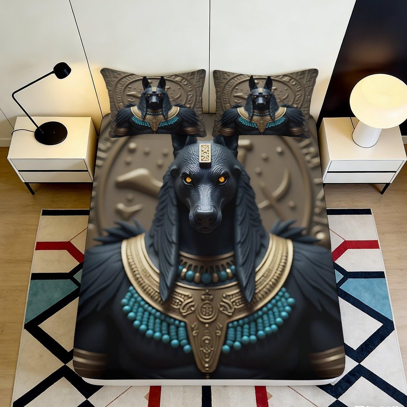Jqzkxnhpbr Style-4 3D Printed Egyptian Anubis Fitted Sheet Microfiber Soft Breathable Pharaoh Bed Cover For Bedroom Dorm Mattress Protection Decor 90X200x25cm