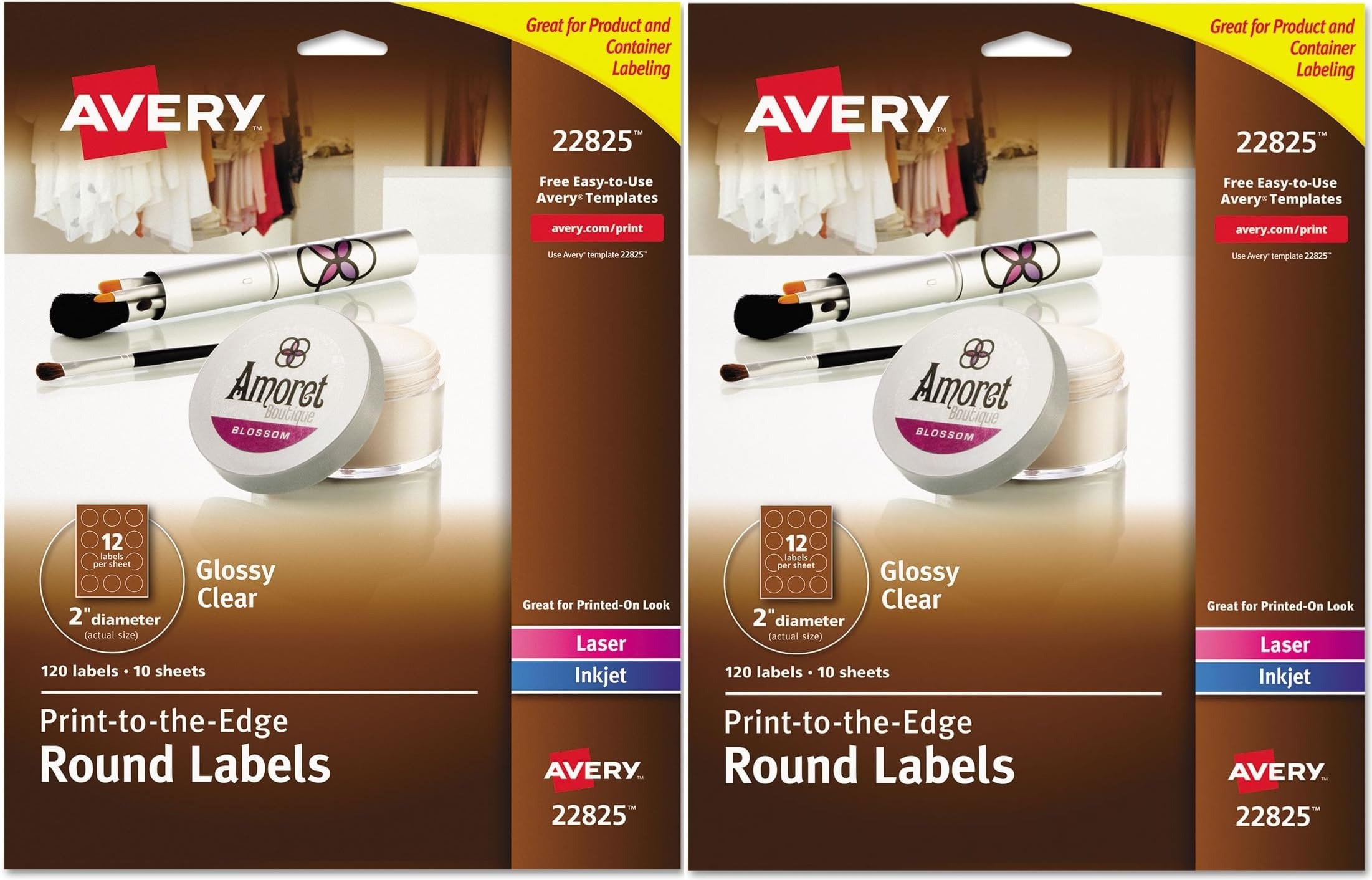 Avery Printable Round Labels with Sure Feed, 2" Diameter, Glossy Clear, 120 Customizable Labels (22825) - Pack of 2