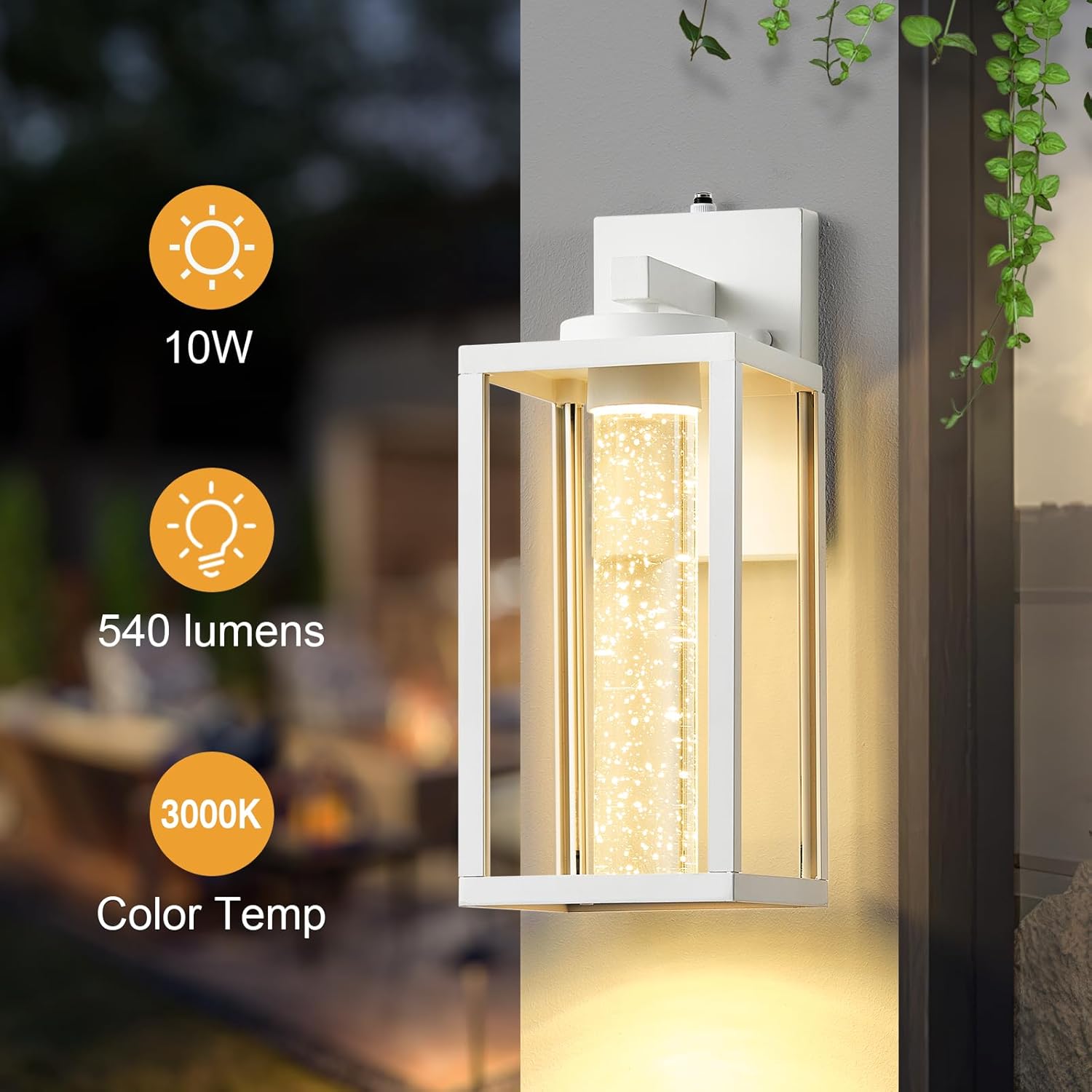 VIANIS Large Outdoor Pendant Light with Adjustable Chain, White Porch Lights Outdoor, Large Exterior Sconce Lighting for House with Integrated 10W LED Light Source