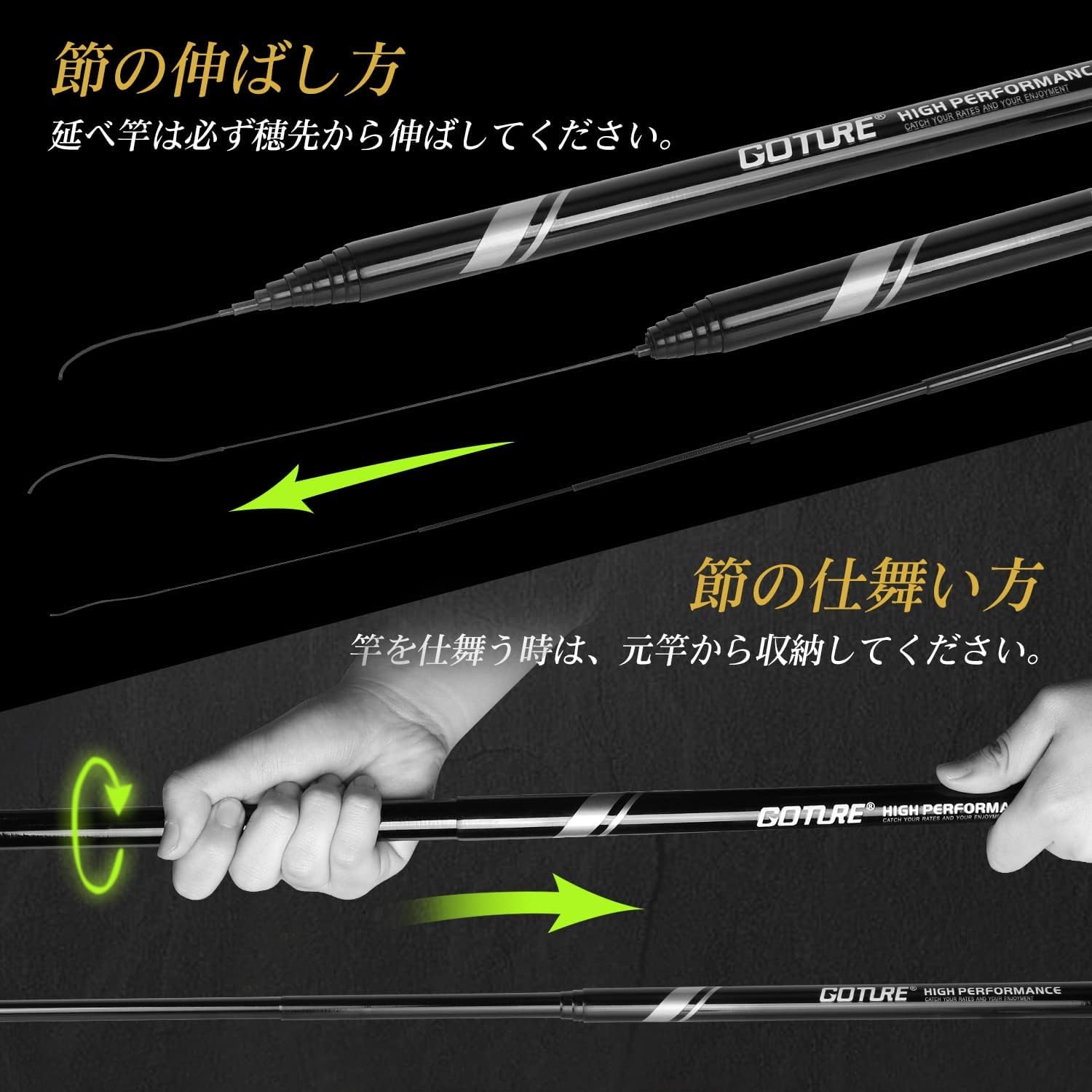 Amazon | Goture コンパクト延べ竿 セット 渓流竿ロッド ナノ釣り浮き