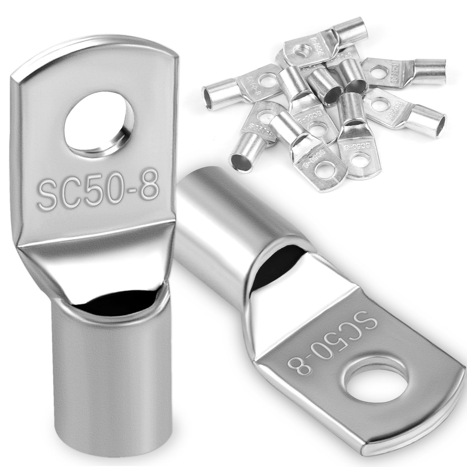 10 Stk Kabelschuh 50mm² Rohrkabelschuh M8 Ringkabelschuh Verdicktes Kupfer Unisolierte SC Kabelschuhe