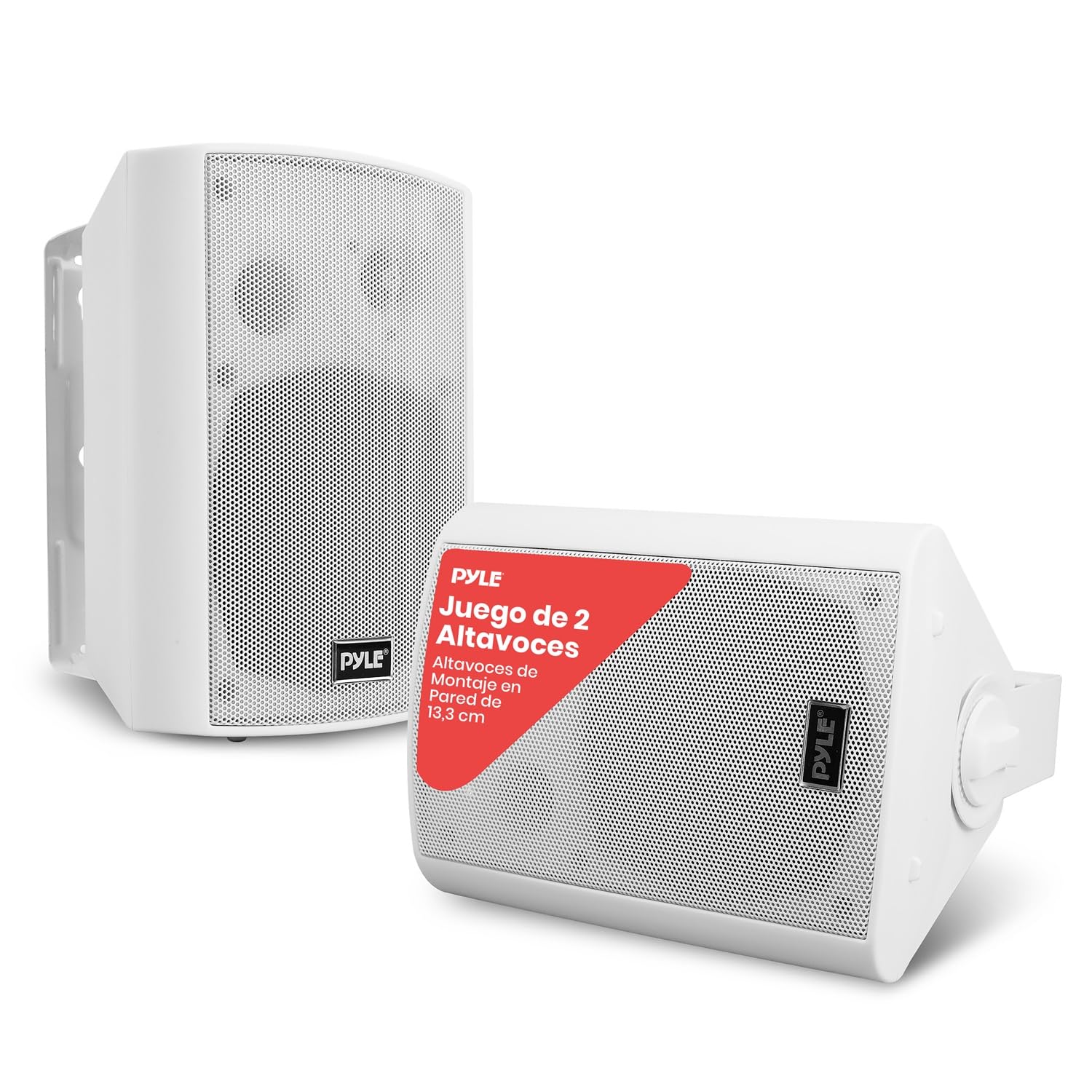 Pyle Sistema de par de Altavoces, Activo, Pasivo, Resistentes a la Intemperie, Inalambricos, Sonido Estereo, Interiores, Exteriores, AUX, Bluetooth, Blanco