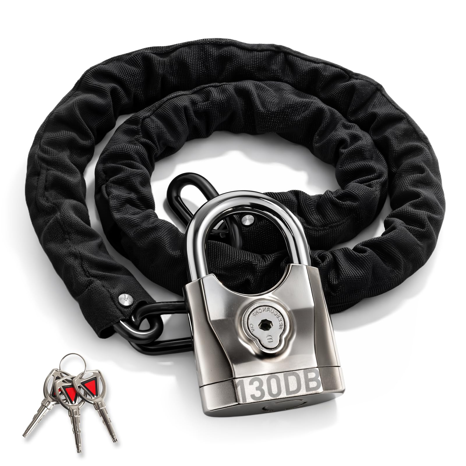 Candado para bicicleta con alarma de 130 db, sistema de alarma para bicicleta, 100 cm x 12 mm, con mini candado antirrobo, con 3 llaves para scooter, moto, bicicleta eléctrica