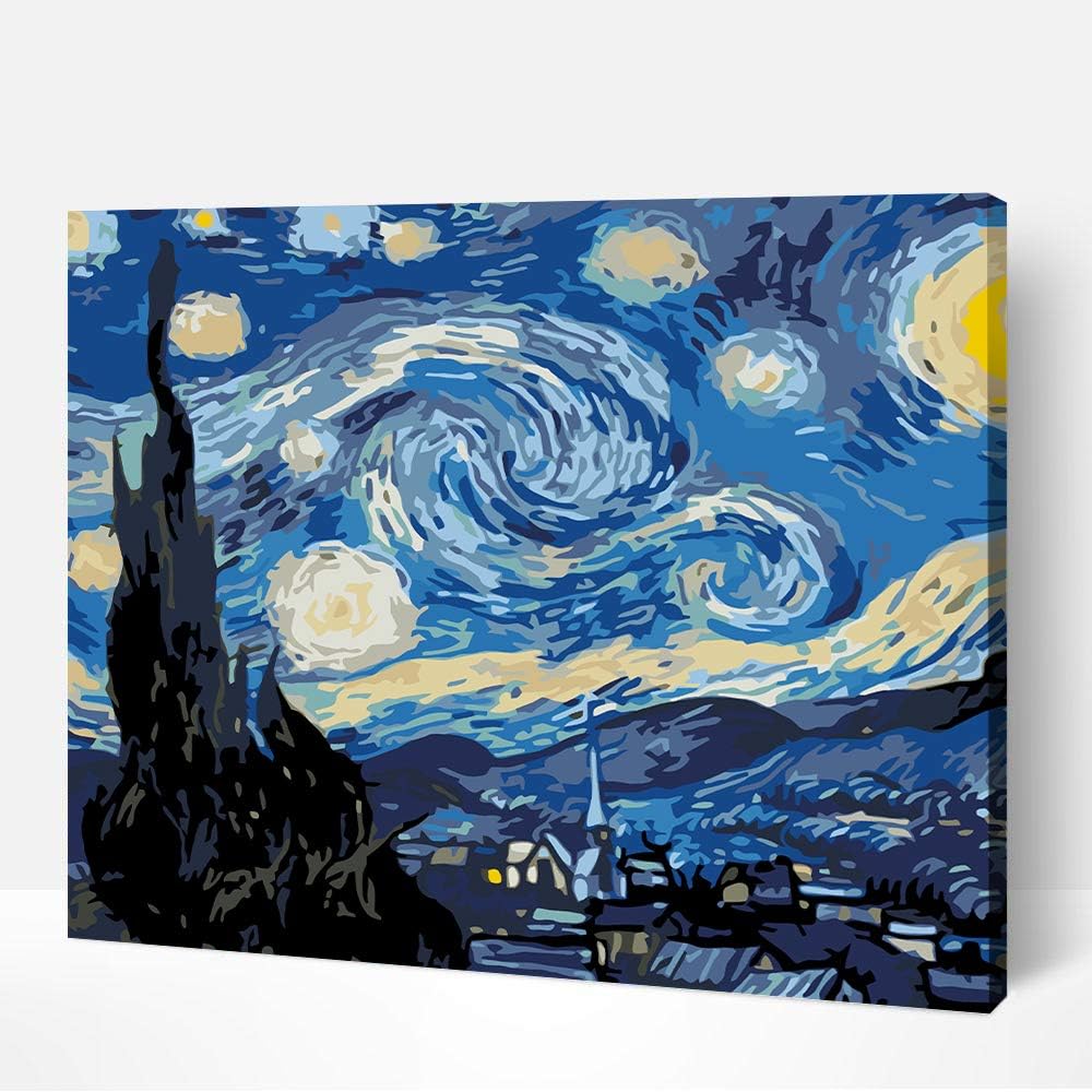 Artwille DIY Paint by Numbers for Adults & Kids 13.8x17.7 Inches Canvas Acrylic Painting Kit -"Starry Night"